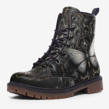 Leather Boots Gothic Silver Butterfly And Flowers