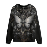 Men's Zip Up Hoodie Gothic Silver Butterfly And Flowers