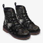 Leather Boots Gothic Silver Butterfly And Flowers