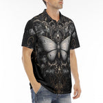 Men's Polo Shirt Gothic Silver Butterfly And Flowers