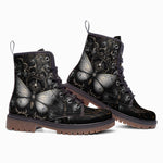 Leather Boots Gothic Silver Butterfly And Flowers