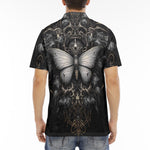 Men's Polo Shirt Gothic Silver Butterfly And Flowers