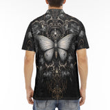 Men's Polo Shirt Gothic Silver Butterfly And Flowers