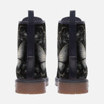 Leather Boots Gothic Silver Butterfly And Flowers