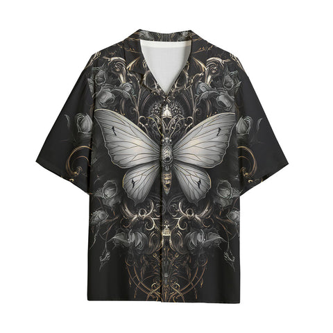 Hawaiian Shirt Gothic Silver Butterfly And Flowers