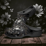 Classic Clogs Gothic Silver Butterfly And Flowers