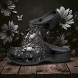 Classic Clogs Gothic Silver Butterfly And Flowers