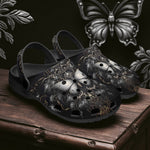 Classic Clogs Gothic Silver Butterfly And Flowers