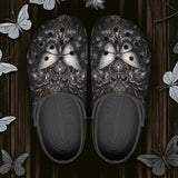 Classic Clogs Gothic Silver Butterfly And Flowers