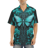 Hawaiian Shirt Gothic Turquoise Butterfly And Flowers