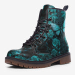 Leather Boots Gothic Turquoise Butterfly And Flowers
