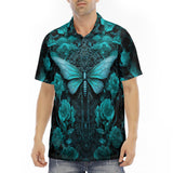 Men's Polo Shirt Gothic Turquoise Butterfly And Flowers