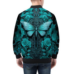 Bomber Jacket Gothic Turquoise Butterfly And Flowers