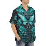 Hawaiian Shirt Gothic Turquoise Butterfly And Flowers