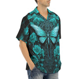 Hawaiian Shirt Gothic Turquoise Butterfly And Flowers