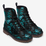 Leather Boots Gothic Turquoise Butterfly And Flowers