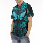 Men's Polo Shirt Gothic Turquoise Butterfly And Flowers