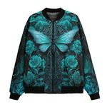 Bomber Jacket Gothic Turquoise Butterfly And Flowers