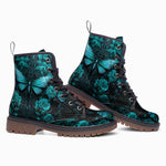 Leather Boots Gothic Turquoise Butterfly And Flowers