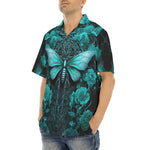 Hawaiian Shirt Gothic Turquoise Butterfly And Flowers