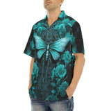 Hawaiian Shirt Gothic Turquoise Butterfly And Flowers