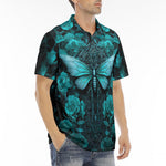 Men's Polo Shirt Gothic Turquoise Butterfly And Flowers
