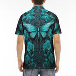 Men's Polo Shirt Gothic Turquoise Butterfly And Flowers