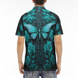 Men's Polo Shirt Gothic Turquoise Butterfly And Flowers