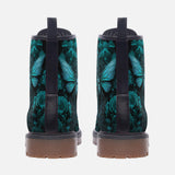 Leather Boots Gothic Turquoise Butterfly And Flowers