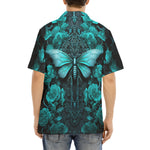 Hawaiian Shirt Gothic Turquoise Butterfly And Flowers