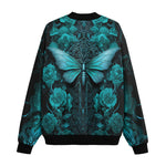 Bomber Jacket Gothic Turquoise Butterfly And Flowers