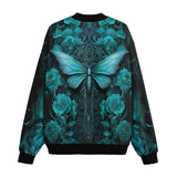 Bomber Jacket Gothic Turquoise Butterfly And Flowers