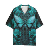 Hawaiian Shirt Gothic Turquoise Butterfly And Flowers