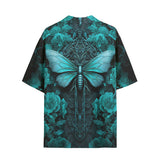 Hawaiian Shirt Gothic Turquoise Butterfly And Flowers