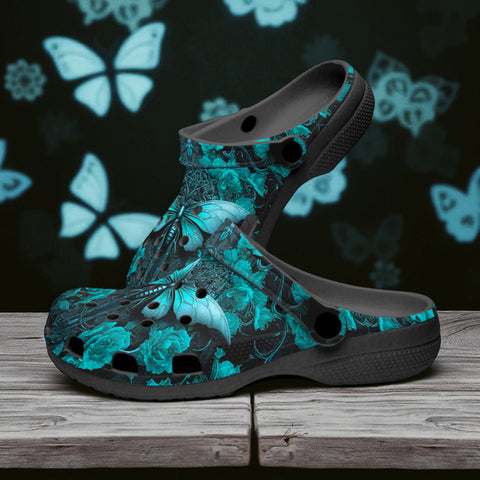 Classic Clogs Gothic Turquoise Butterfly And Flowers