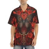 Hawaiian Shirt Gothic Butterfly with Red Roses
