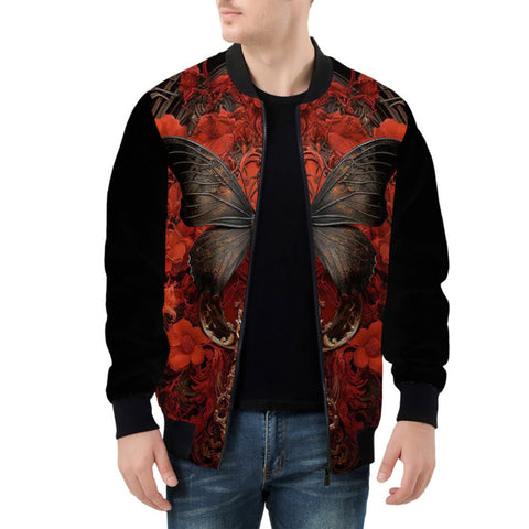 Bomber Jacket Gothic Butterfly with Red Roses