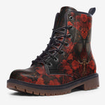 Leather Boots Gothic Butterfly with Red Roses
