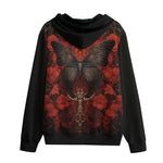 Men's Zip Up Hoodie Gothic Butterfly with Red Roses