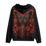 Men's Zip Up Hoodie Gothic Butterfly with Red Roses