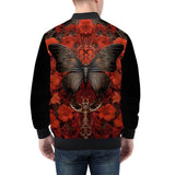 Bomber Jacket Gothic Butterfly with Red Roses