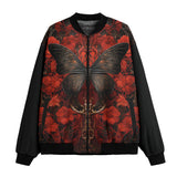 Bomber Jacket Gothic Butterfly with Red Roses