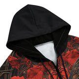 Men's Zip Up Hoodie Gothic Butterfly with Red Roses