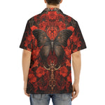 Hawaiian Shirt Gothic Butterfly with Red Roses