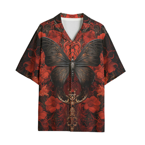 Hawaiian Shirt Gothic Butterfly with Red Roses