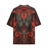 Hawaiian Shirt Gothic Butterfly with Red Roses