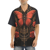 Hawaiian Shirt Gothic Red Butterfly with Flowers