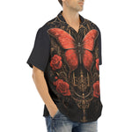 Hawaiian Shirt Gothic Red Butterfly with Flowers
