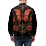 Bomber Jacket Gothic Red Butterfly with Flowers