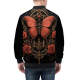 Bomber Jacket Gothic Red Butterfly with Flowers